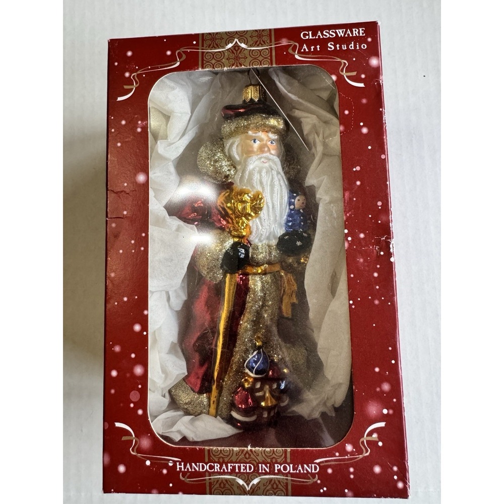 NEW GLASSWARE ART STUDIO SANTA ORNAMENT MOUTH BLOWN HAND PAINTED POLAND
